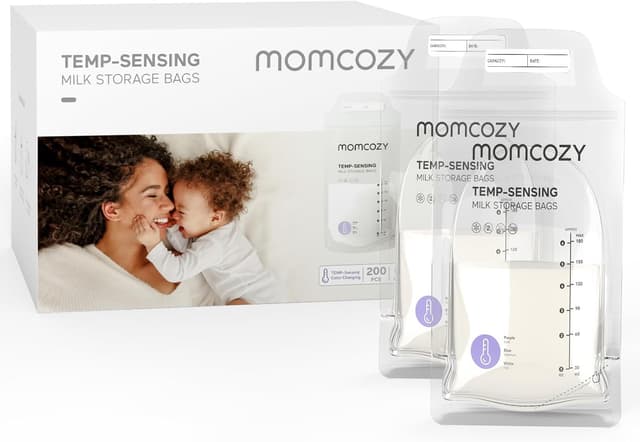 Detalle de Momcozy Breastmilk Storage Bags 200-pack (6oz) with temp-sensing colour change