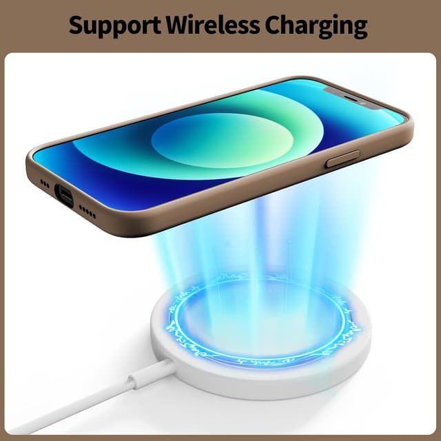 Detalle 2 de TAXXOE Liquid Silicone Case for iPhone 12 / 12 Pro (6.1") in Brown – ultra slim, shockproof, microfibre lined