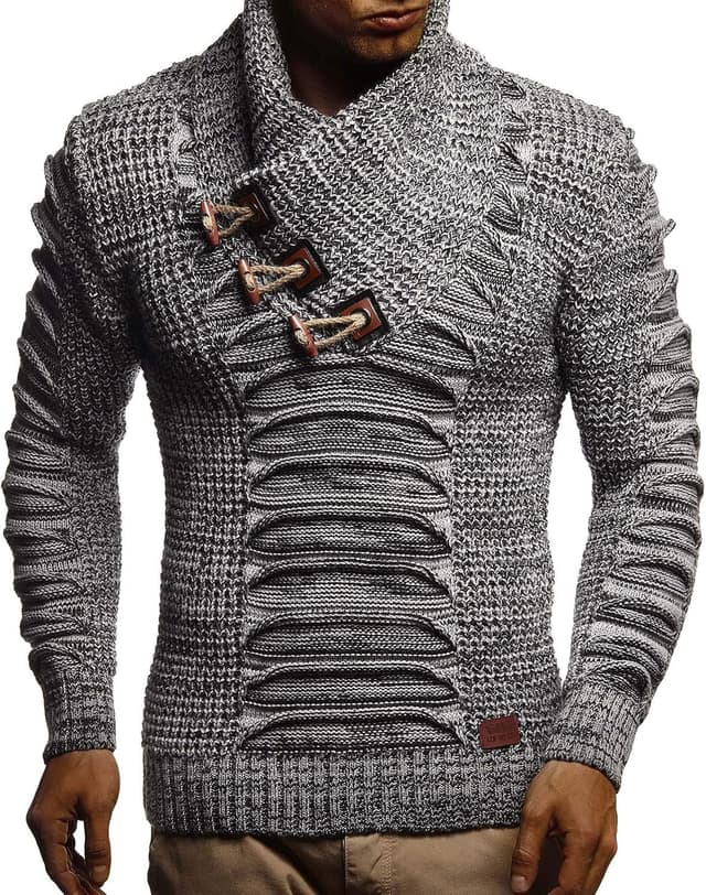 Detalle 2 de Leif Nelson Maglione uomo in felpa a maglia con collo scialle