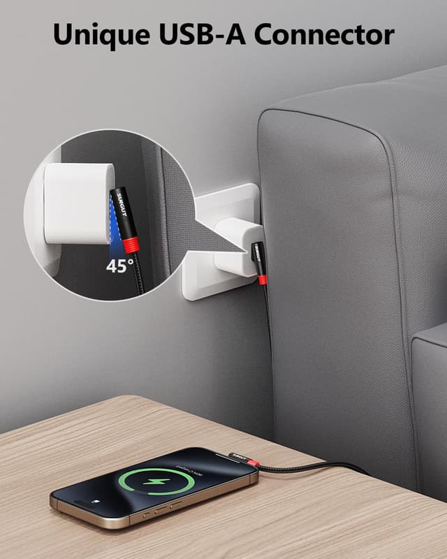 Detalle de SUNGUY USB‑C Kabel kurz 90 Grad (0,5 m, 2er‑Set) – 3A, USB 2.0 Datenübertragung