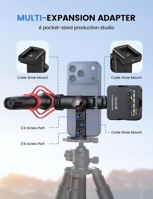 Detalle 2 de Lamicall 3‑in‑1 phone tripod mount adapter 🎥