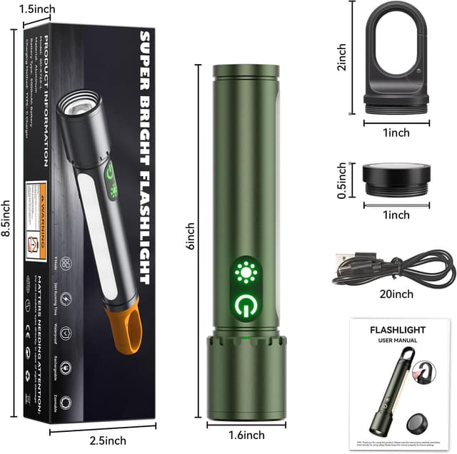 Thumbnail 6 de ET Rechargeable LED Torch 1,000,000LM with 18 Modes, COB, Magnetic Cap & Tail Hook (Grass Green)