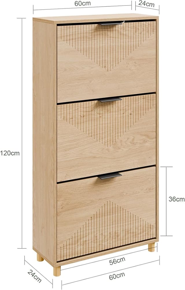 Detalle de SoBuy FSR213-N meuble à chaussures étroit 24 cm en bois nordique (60 x 24 x 120 cm)