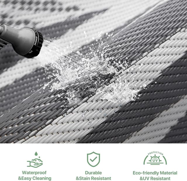 Thumbnail 6 de GENIMO Outdoor Rug 120x180cm – Waterproof Reversible Garden Carpet (Grey & White)