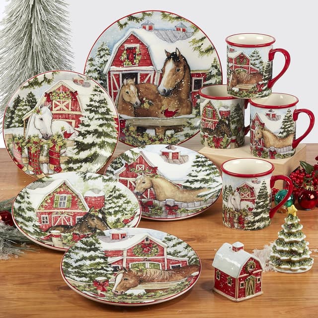 Detalle de Certified International Homestead Christmas 16 oz Mugs (Set of 4) in Durable Earthenware