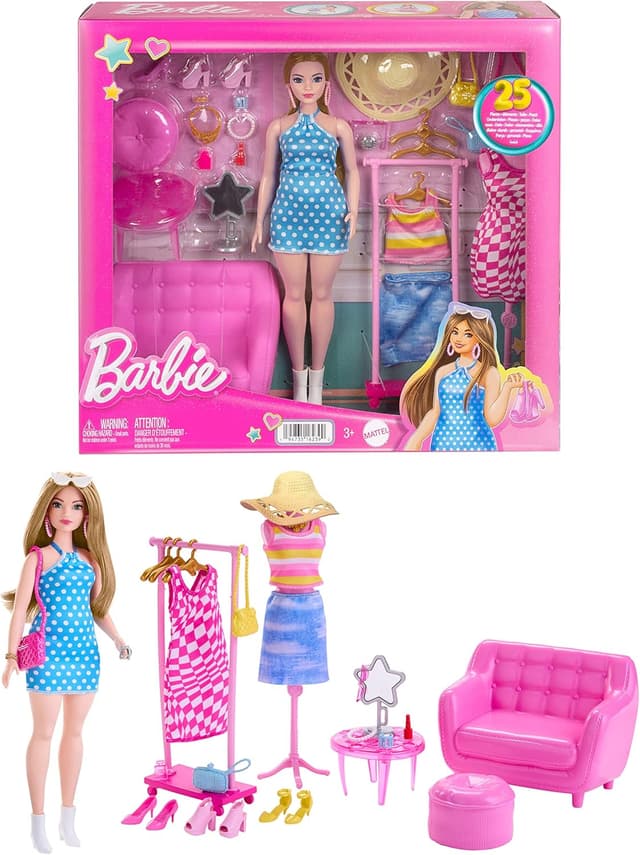 Detalle de Barbie Coffret Séance d’Essayage avec poupée mannequin et 32 éléments de jeu (dès 3 ans) HPL78