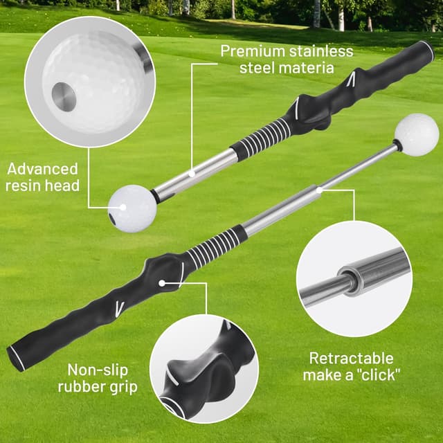 Detalle de 5-in-1 Retractable Golf Swing Trainer with Grip Trainer (Right/Left-Handed) — Instant Click Feedback