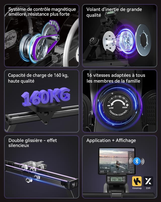 Detalle 2 de DMASUN Rameur Musculation 16 Niveaux Magnétique