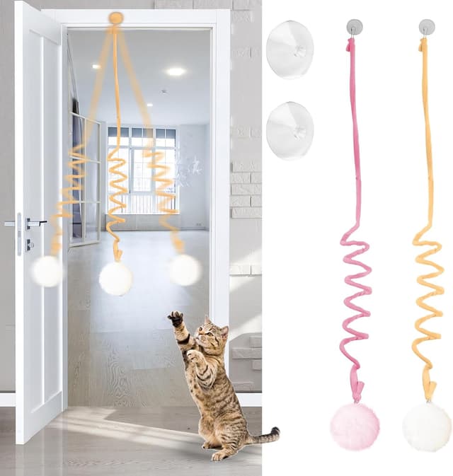 Detalle de Adiwo Katzenspielzeug für Türrahmen – 2er-Set hängendes Plüschspielzeug mit Glocke