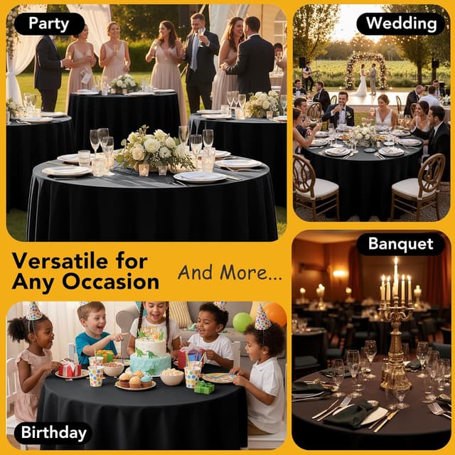 Thumbnail 4 de Dailyset 6-Pack Black Round Tablecloths 120 Inch