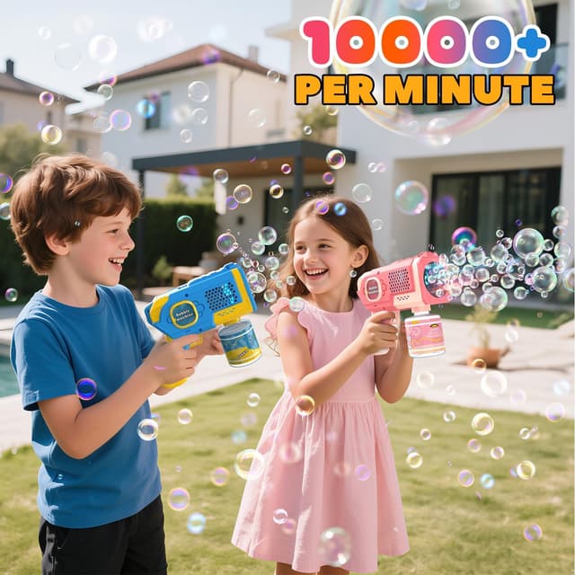 Detalle 2 de EagleStone 2 Pack Bubble Guns for Kids – automatic bubble blaster with LED lights (ages 3–8)
