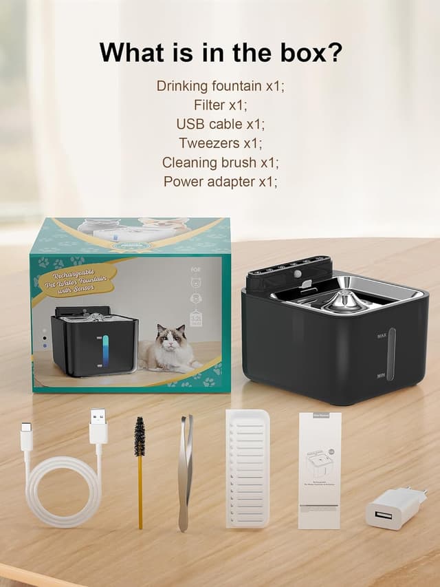 Thumbnail 6 de PLOOHT Fontaine à eau pour chat sans fil 3,2 L avec détecteur de mouvement et batterie rechargeable 4000 mAh (noir)