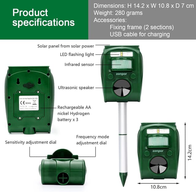 Thumbnail 6 de Livoni Cat Repellent Foxes Repellers Ultrasonic Solar