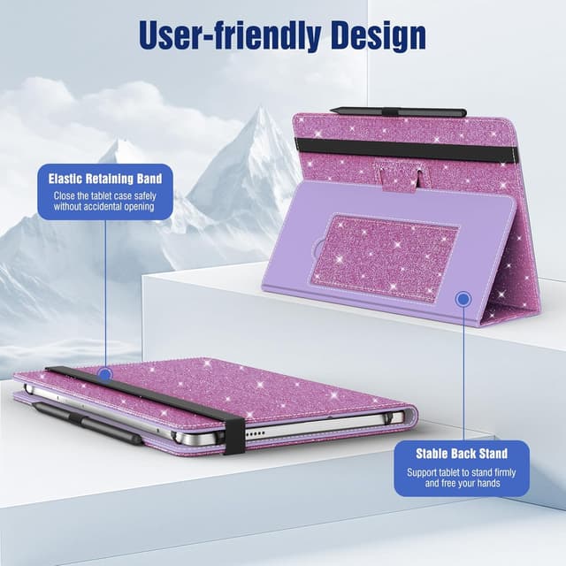 Detalle de TiMOVO Universal Hülle für 10,1 Zoll Android-Tablets mit Stiftschlaufe (9,6–11" Touchscreens, Glitzer Violett)