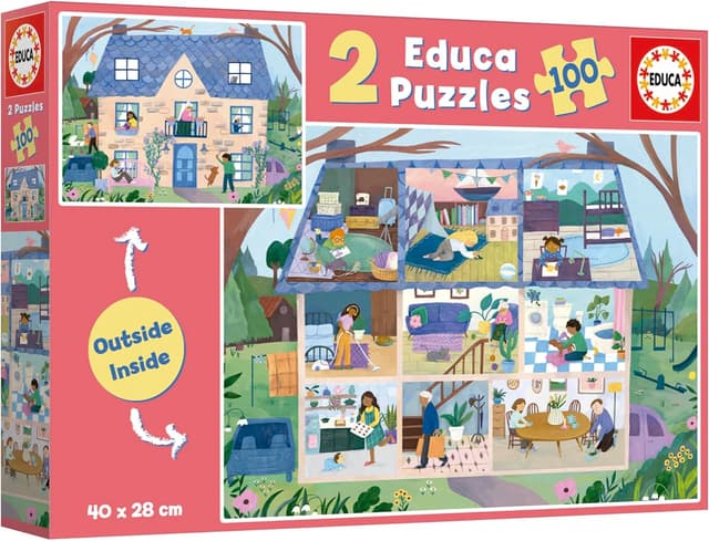 Detalle 2 de Educa Casa Outside/Inside 🧩 Set de 2 Puzzles de 100 Piezas