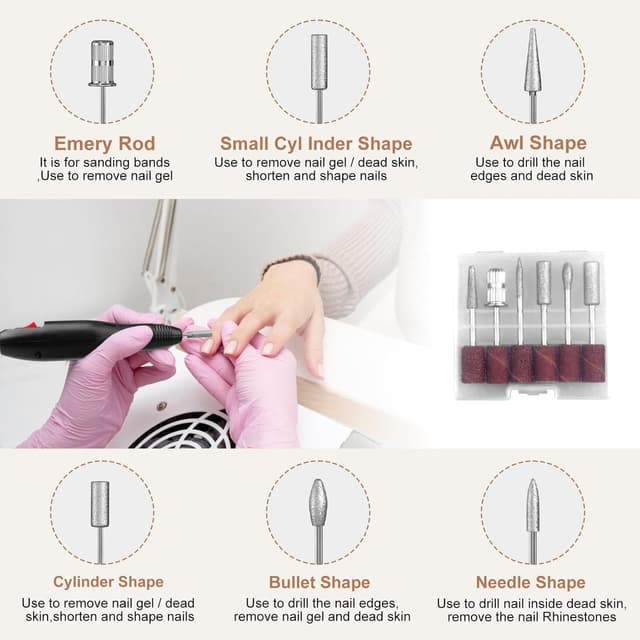 Detalle de Thotvend Ponceuse à ongles électrique professionnelle 20000 RPM – kit avec 6 embouts