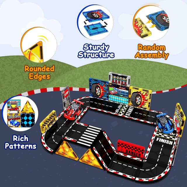 Detalle de Magnetic Tiles Road Set (34-Piece) Magnetic Car Race Track for Kids Ages 4–8