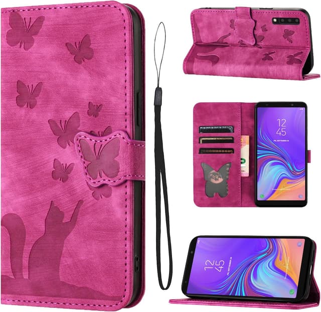 Detalle de LSPCASA Klappschutzhülle für Samsung Galaxy A7 (2018) – Kartenfächer, Standfunktion & Magnetverschluss