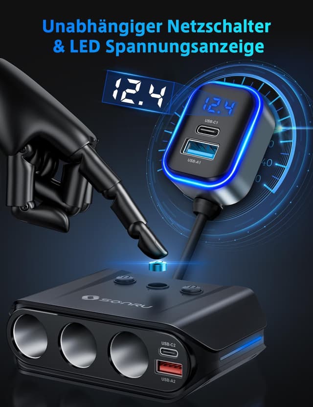 Thumbnail 3 de SONRU 7 in 1 Zigarettenanzünder Verteiler 180W