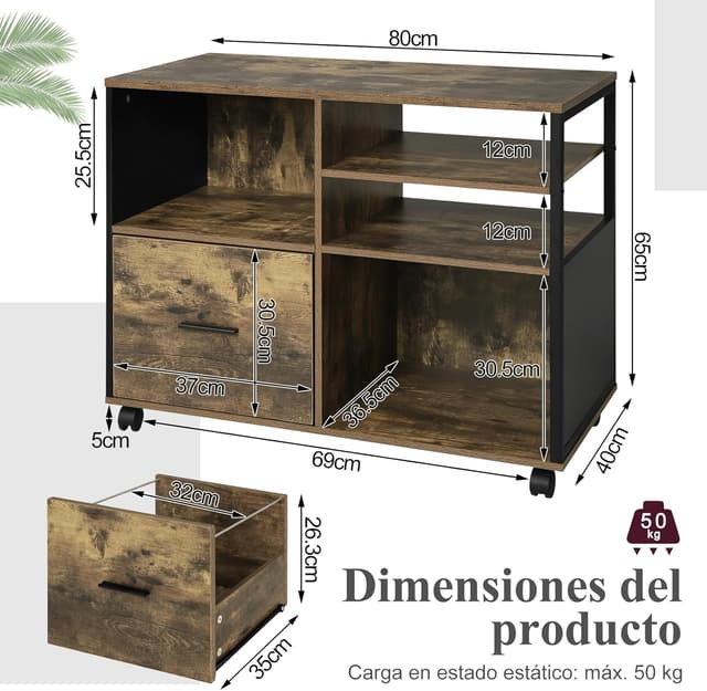 Detalle de WOLTU Cajonera con Ruedas Industrial, Armario de Oficina 🗄