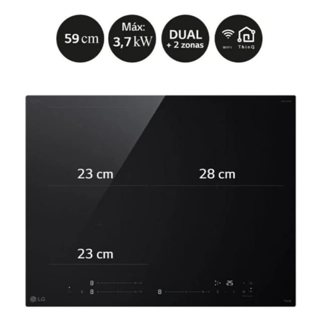 Detalle 2 de LG CI5Z2420BN – Placa de inducción integrable de 3 zonas con Wi‑Fi ThinQ y Touch Slider