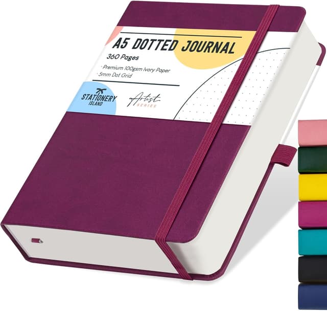 Detalle de STATIONERY ISLAND Carnet A5 pointillé (360 pages) à couverture rigide avec porte-stylo