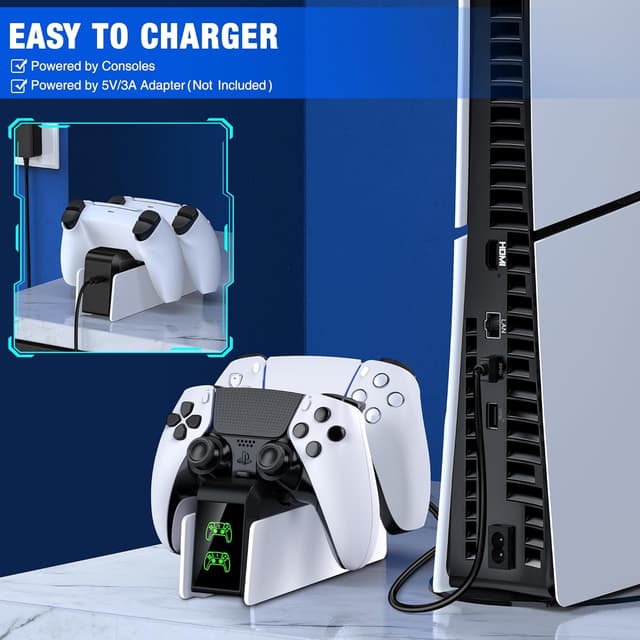 Detalle de CoguyTech PS5 Controller Ladestation (Dual Fast Charger) für PS5 & PS5 Elite Controller mit LED-Display