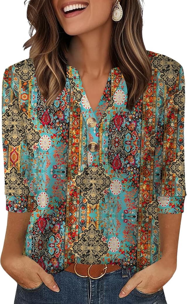 Thumbnail 6 de Aokosor women’s 3/4 sleeve V-neck tunic top (office wear, curved hem)