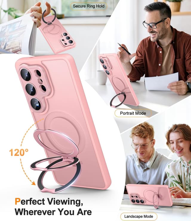 Detalle 2 de JAME for Samsung Galaxy S26 Ultra Case (Pink) with 2-Pack Screen Protector, Camera Protection & Magnetic Stand