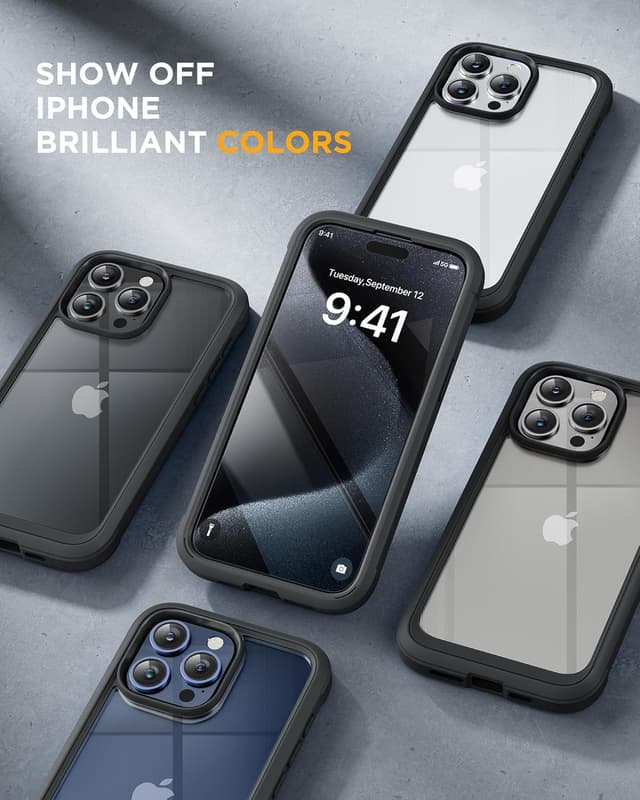 Detalle de Miracase Glass Case for iPhone 15 Pro (6.1-inch) with 9H Tempered Glass Screen + Camera Lens Protector