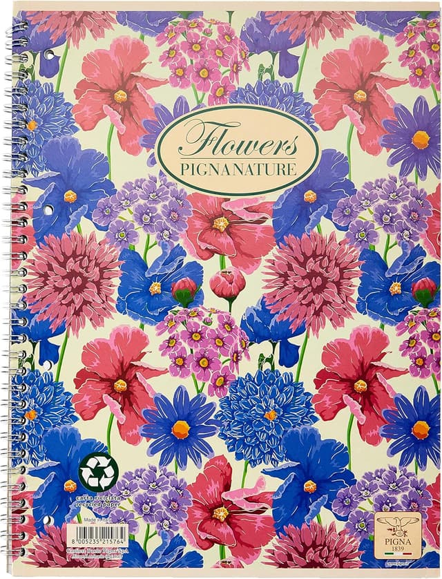 Detalle de Pigna Natur Blumen Spiral-Notizbücher A4 (22 × 29,7 cm) mit 4 Löchern & Mikroperforation