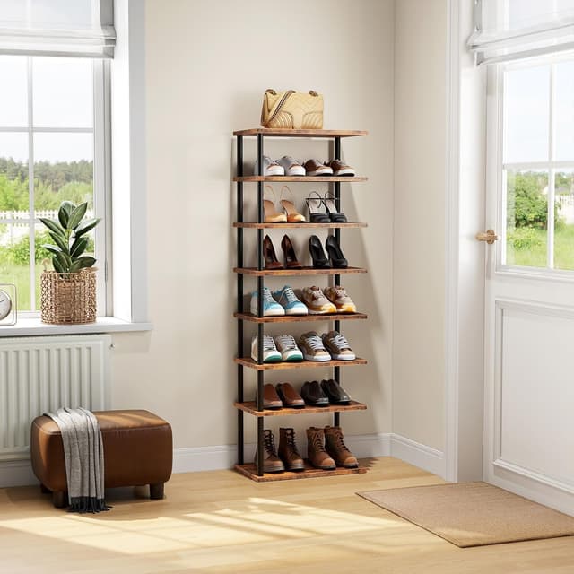 Thumbnail 6 de HOOBRO EBF488XJ01 scarpiera autoportante angolare a 8 livelli in stile vintage, marrone vintage e nero