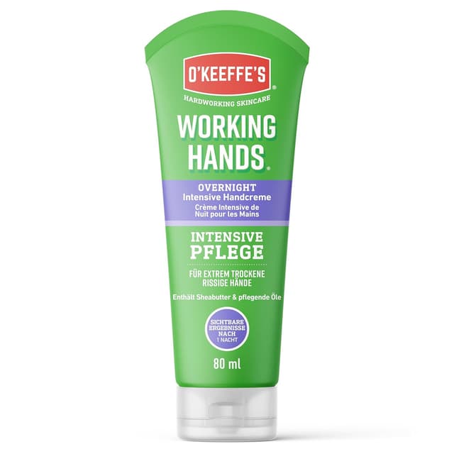 Detalle de O’Keeffe’s Working Hands Overnight Tube (80 ml) – Nachtpflege für extrem trockene, rissige Hände