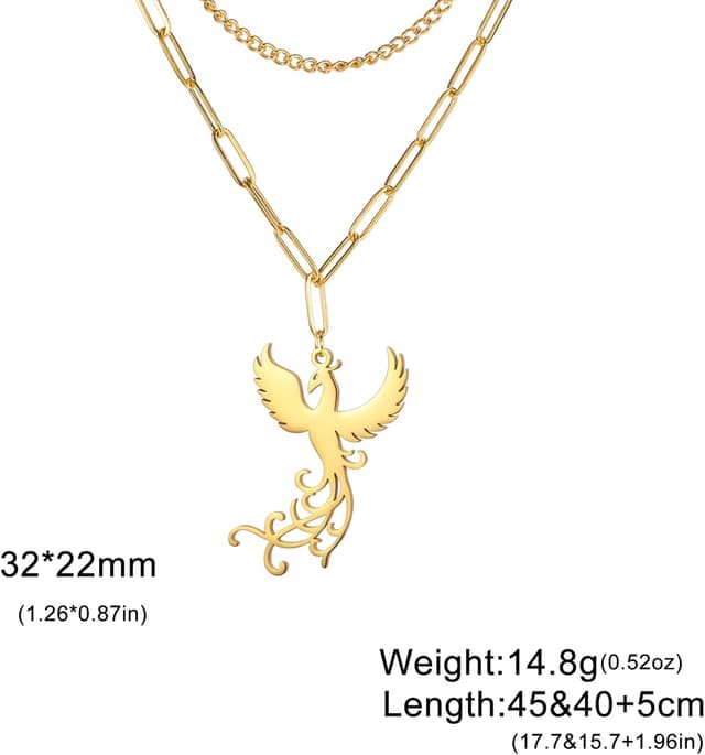 Detalle 2 de EUEAVAN Phoenix-Halskette für Damen mit Phönix-Anhänger „Rising Phoenix“ aus Edelstahl
