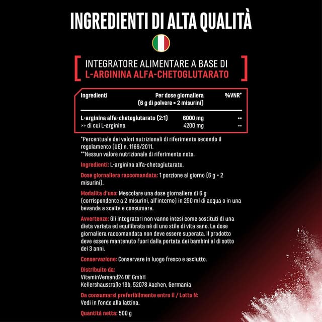 Detalle de GEN German Elite Nutrition AAKG 2:1 in polvere vegana (500 g) – L-arginina alfa-cheto glutarato