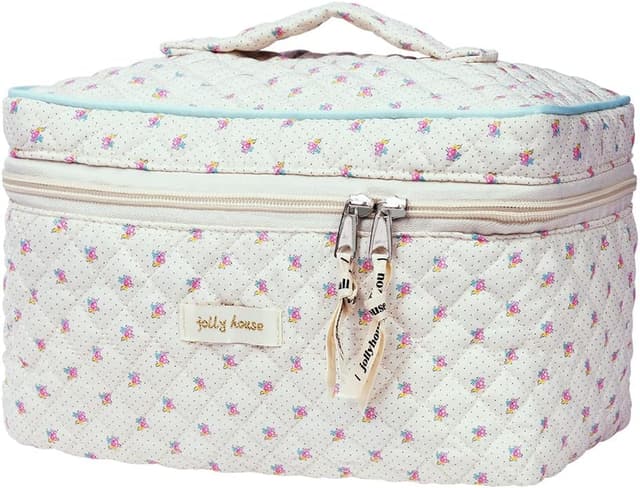 Detalle de Aucuu beauty case da viaggio floreale con organizzatore per trucchi e accessori