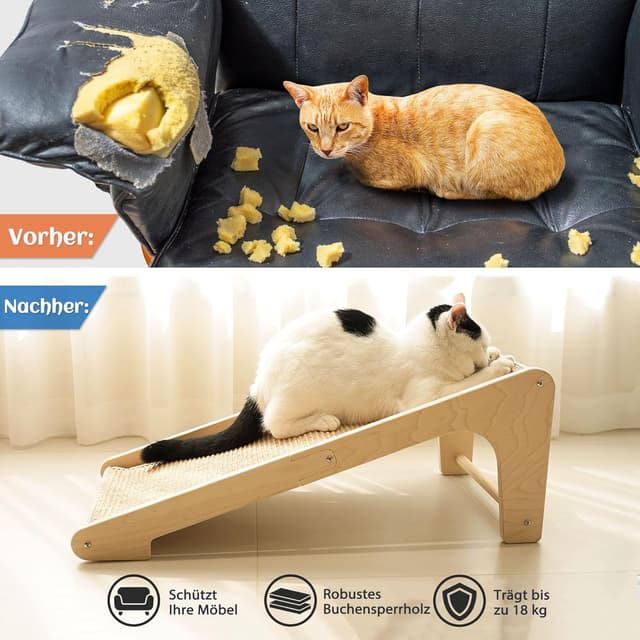 Detalle de PETKARAY Kratzbrett Katze (L-förmig) 68 cm – Sisal-Kratzpad für Wand & Ecke, mit Katzenminze und Mausspielzeug