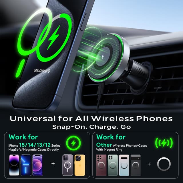 Detalle de Hinyx Mag-Safe Handyhalterung fürs Auto mit Ladefunktion – magnetische Autohalterung mit Qi-Laden