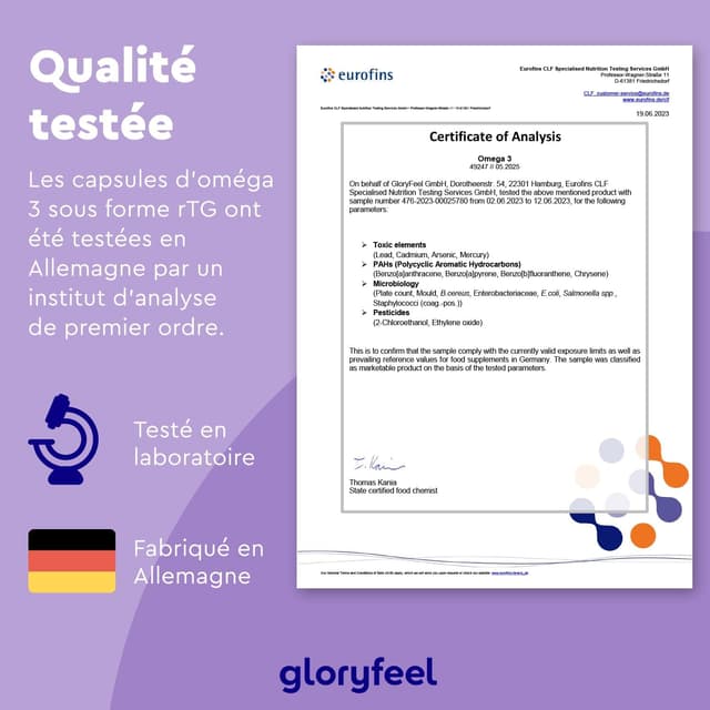 Detalle de Omega 3 2000 mg Huile de poisson sauvage (rTG) – 1000 mg EPA + 500 mg DHA, 120 gélules