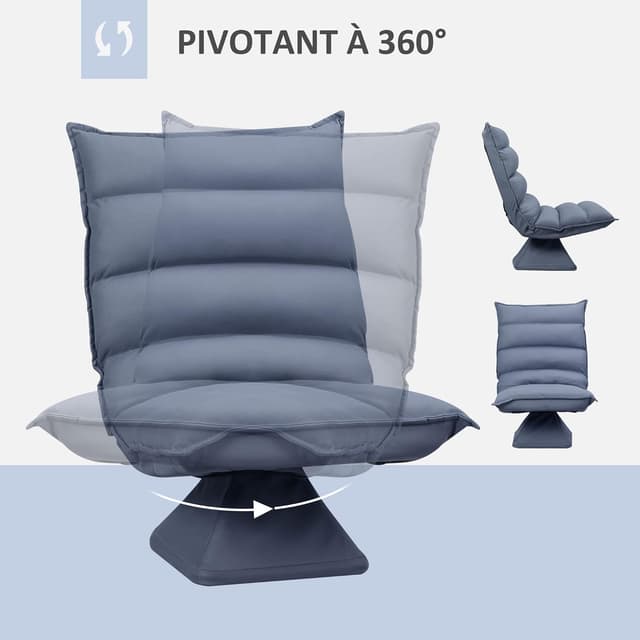 Detalle de HOMCOM Fauteuil de sol paresseux pivotant 360° avec dossier inclinable gris capitonné