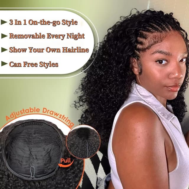 Detalle de XNAIRA 3-in-1 Seamless Half Wig, Kinky Curly 18"