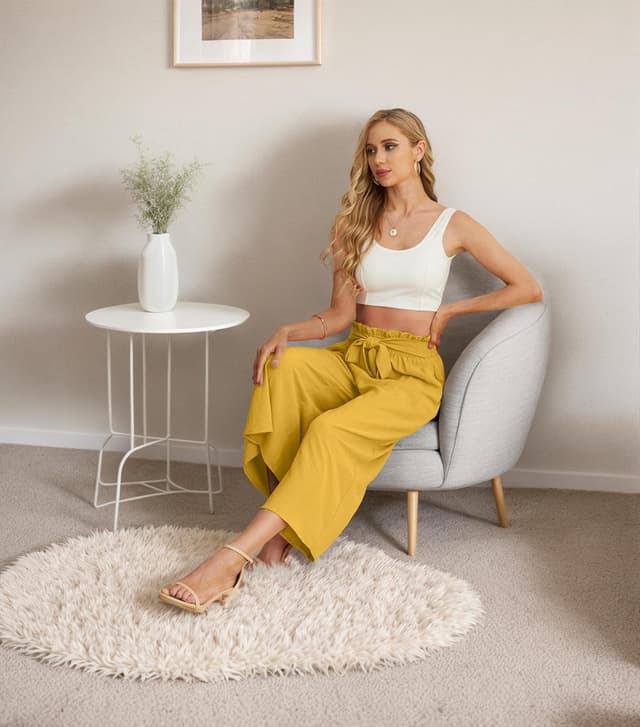 Detalle 2 de IWOLLENCE Women Flowy Wide-Leg Pants with Adjustable Knot Waist (Summer Beach & Work Casual)