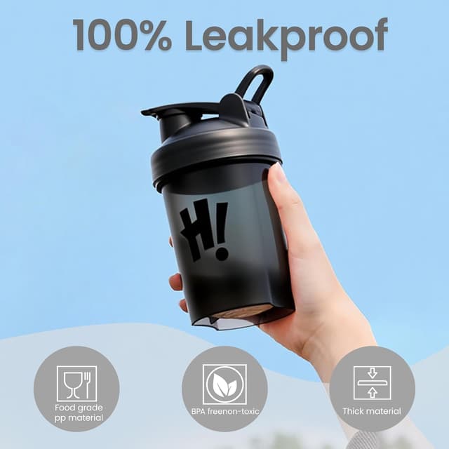 Detalle de Guoxintech Protein Shaker Bottle 500ml with Mixing Ball (Leakproof Flip-On Lid) – Black