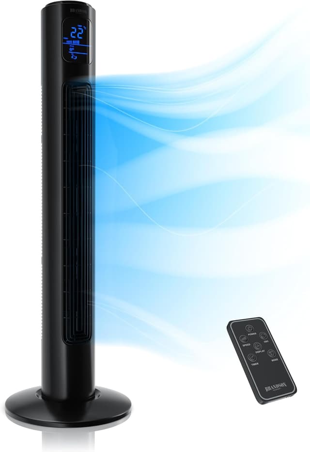 Detalle de Brandson Turmventilator mit Fernbedienung (96 cm) – leiser Stand-Lüfter mit Oszillation & Timer