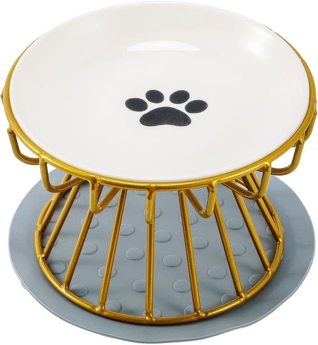 Detalle de All-Pie Ceramic cat bowl with iron stand and anti-slip pad (Gold stand + cat paw dish)