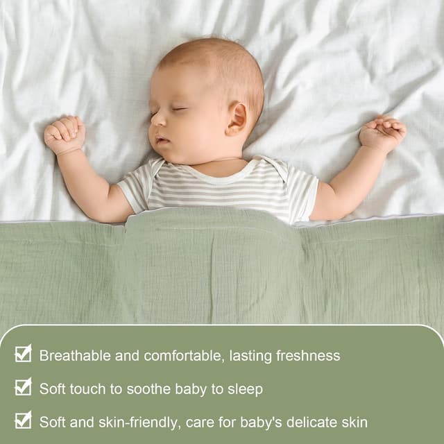 Detalle de Huiguli Baby Blanket for Newborn (75x100cm) in Green – soft plush with dotted backing