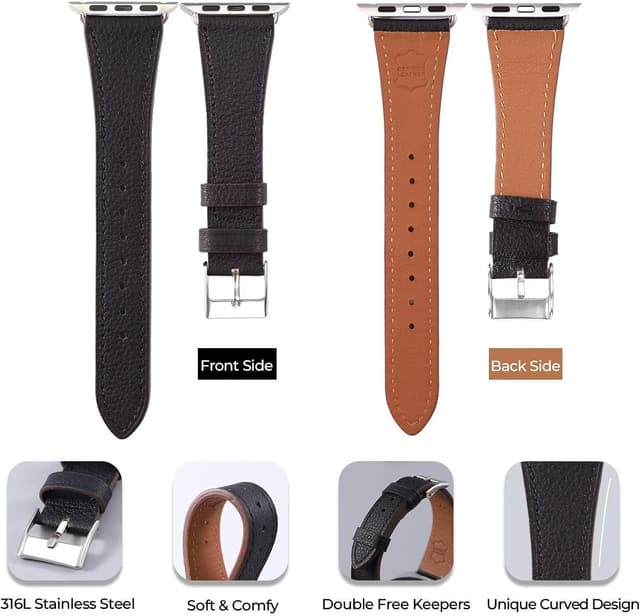 Detalle de AoYi Italian genuine leather watch strap for Apple Watch Series 11/10/9/8/7/6/5/4/3/2/1 and Ultra 3/2 (selected sizes)