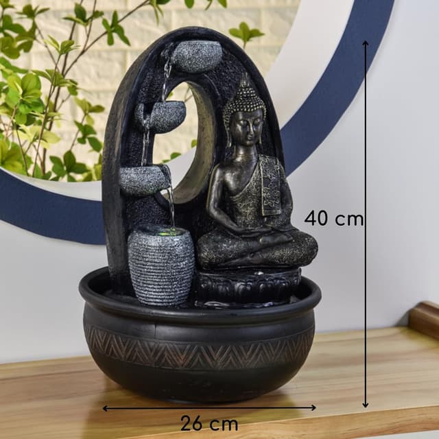 Detalle 2 de Fontaine d’intérieur Bouddha Harmonie Zen’Light (40 cm) avec 2 LED colorées et pompe silencieuse