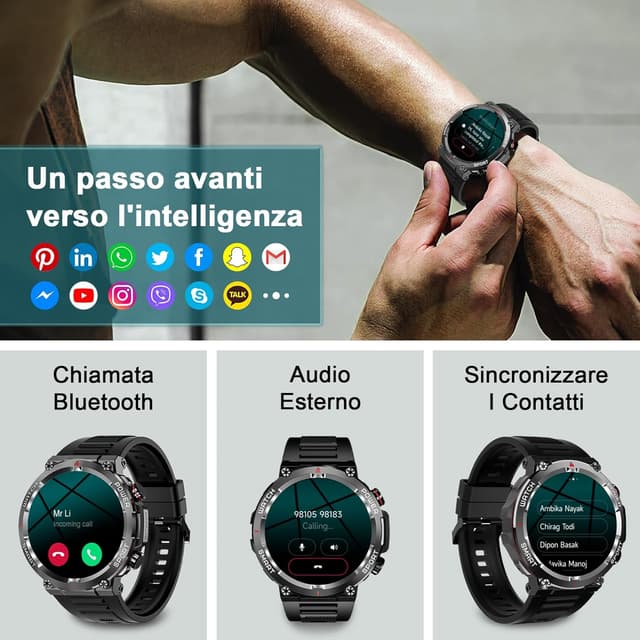 Detalle de IOWODO Smartwatch Uomo con chiamate Bluetooth, cardio, SpO2 e 100+ modalità sport