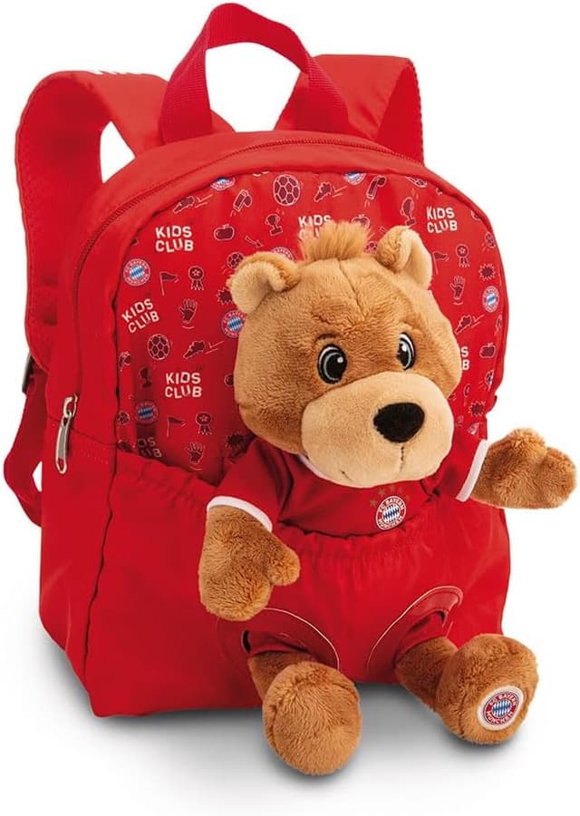 Detalle de NICI Rucksack 21x26 cm mit Plüschtier Bär Berni (25 cm) FC Bayern München, rot – Kita- & Kindergarten-Rucksack